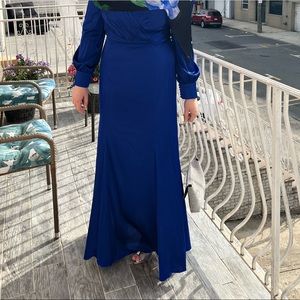 Mac Duggal Empire Long sleeve Satin Dress Size 14 ROYAL BLUE WORN ONCE